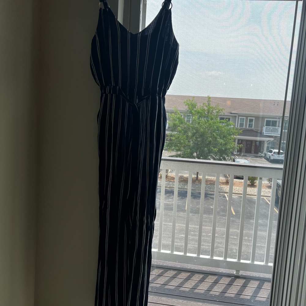 Navy and White Striped Jumpsuit